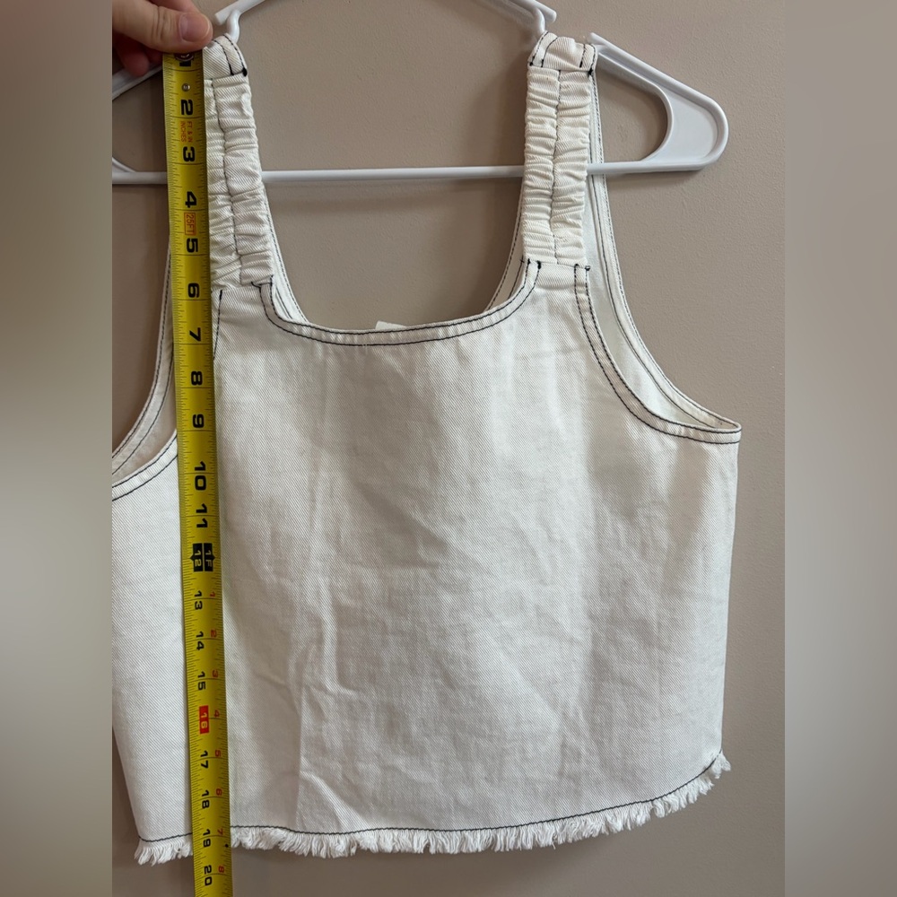 Hersy 100% Cotton White Black Contrast Trim Western Crop Tank Top Cropped Shirt - Picture 7 of 12